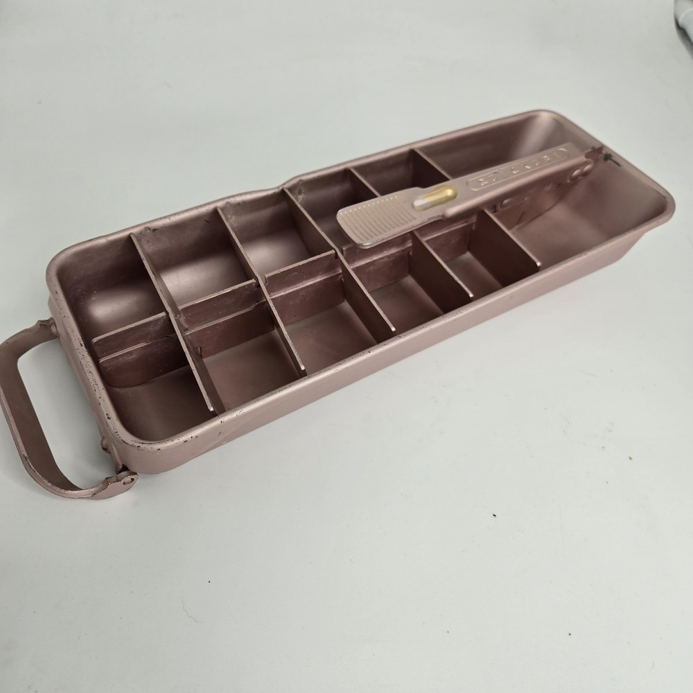 Vtg Quickube Ice Cube‎ Maker Tray 12 Cubes Missing Slot Aluminum Rose Gold Pink